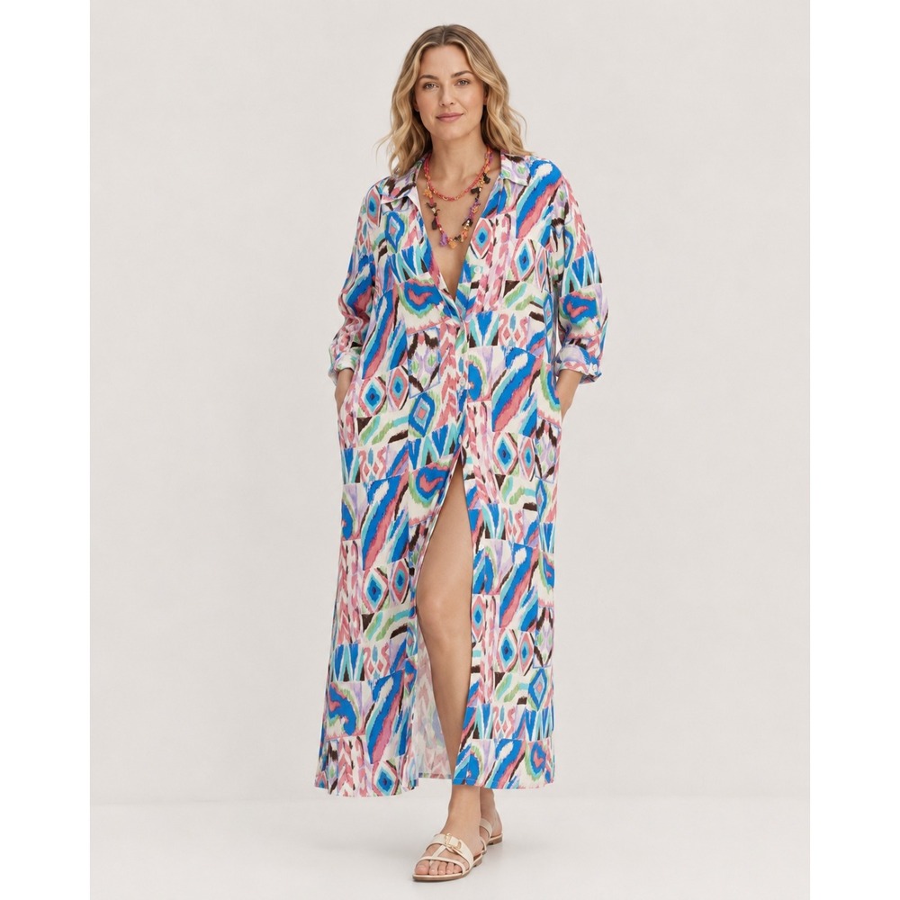 NWT Zara Geometric Print Midi Shirt Dress XXL Abstract Viscose 8027/489